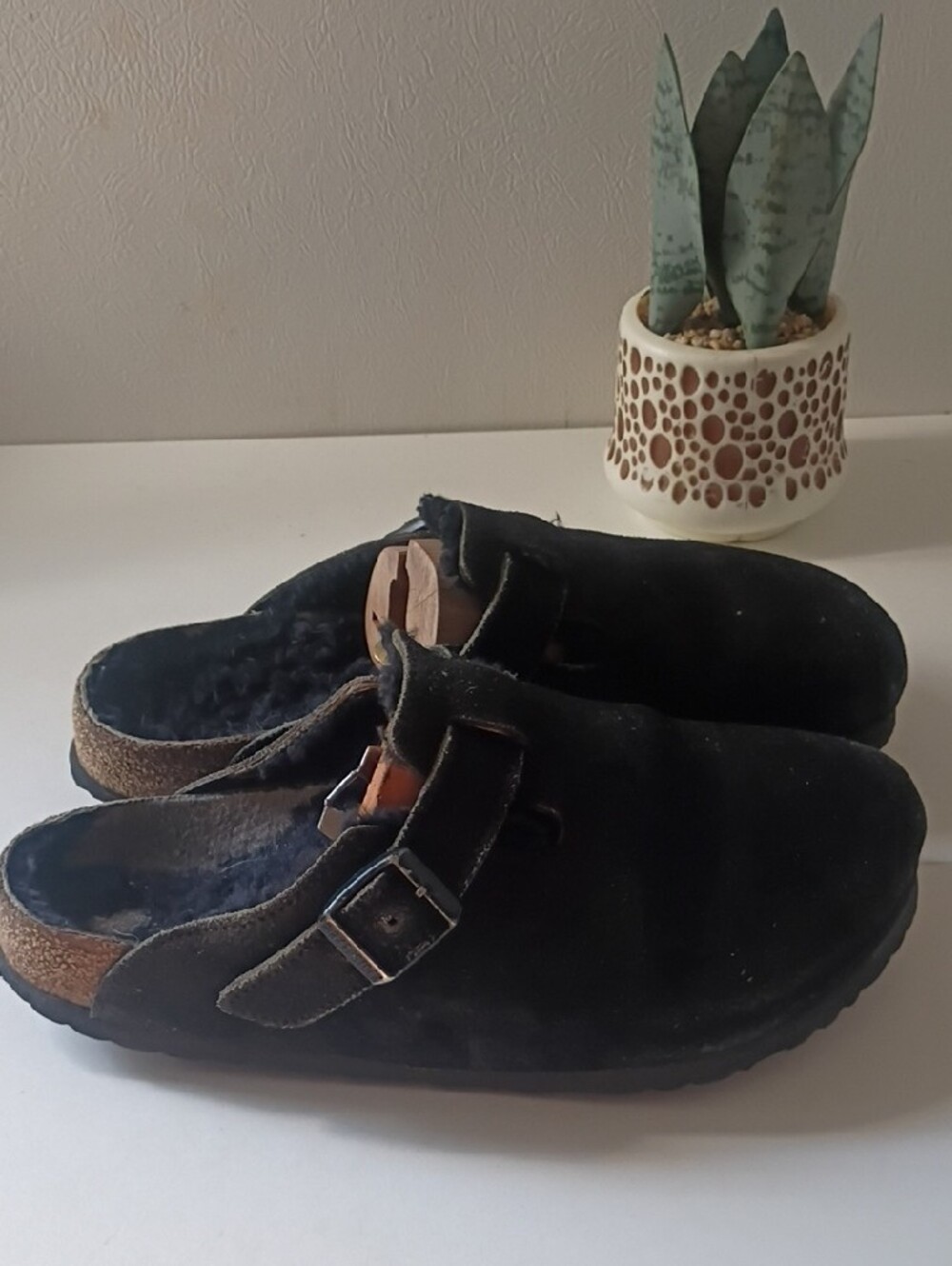 Birkenstock Boston Clogs Black Suede Leather Size 40 US Women's 9-9.5